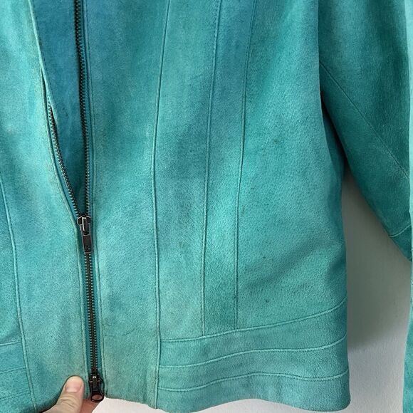 Wrangler Twenty X Vintage‎ 100% Leather Jacket Full Zip Turquoise Size M - Picture 6 of 16